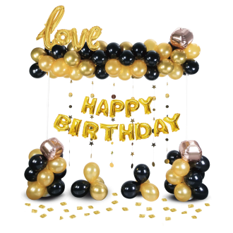 Set balonov Happy Birthday zlati in črni - 120 kosov | Rojstnodnevna dekoracija